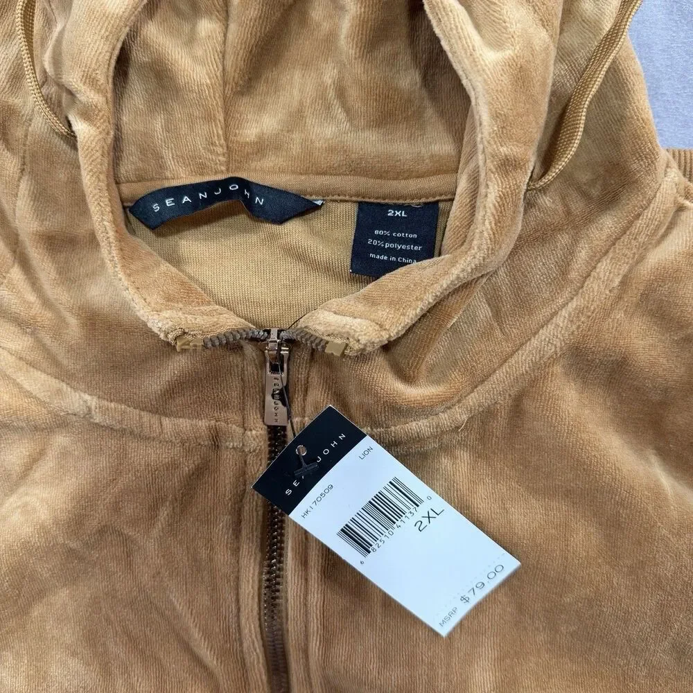 Vintage Sean John 2XL Y2K Velvet Velour Tracksuit Set Pants Hoodie Brown